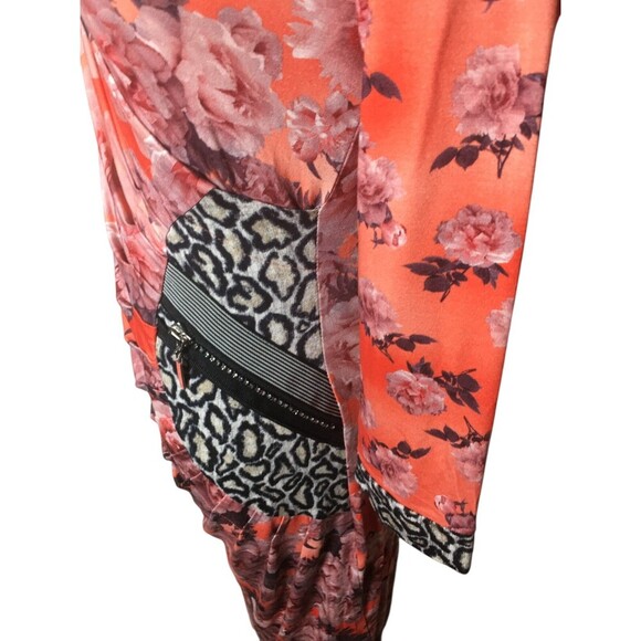 Eva Claudi Dress Women's Size Small Orange Pink Floral Long Sleeve V-Neck - Picture 6 of 8